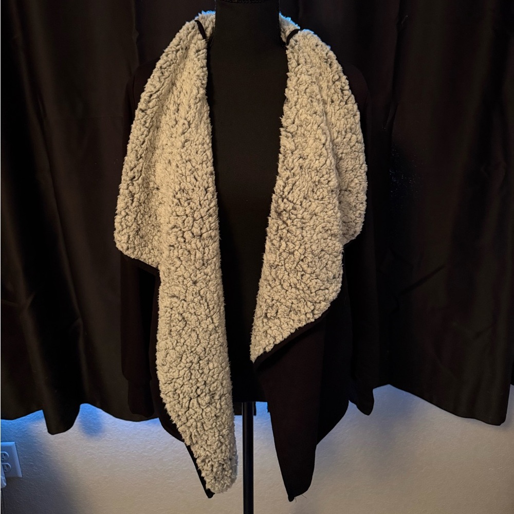 Women's Black and Cream Sherpa Sweater